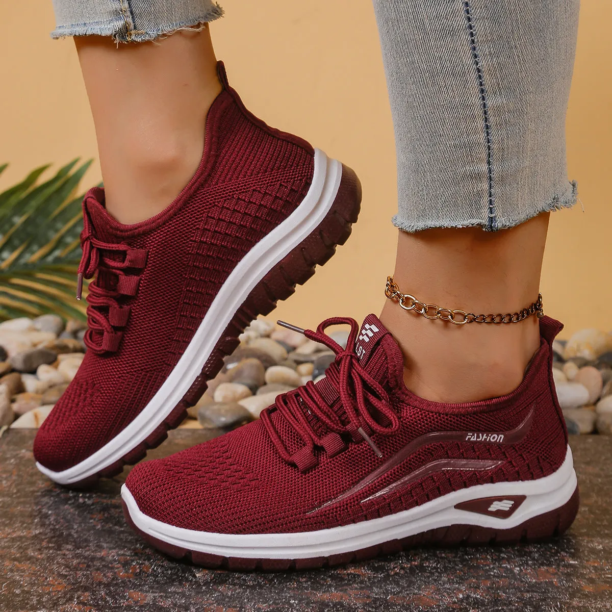 Women's breathable mesh casual sports shoes with non-slip rubber sole, low top, lace-up closure, available in multiple colours and sizes 36-42