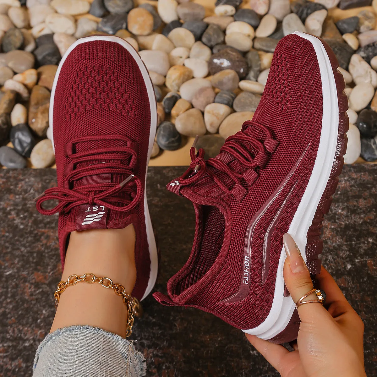 Women's breathable mesh casual sports shoes with non-slip rubber sole, low top, lace-up closure, available in multiple colours and sizes 36-42