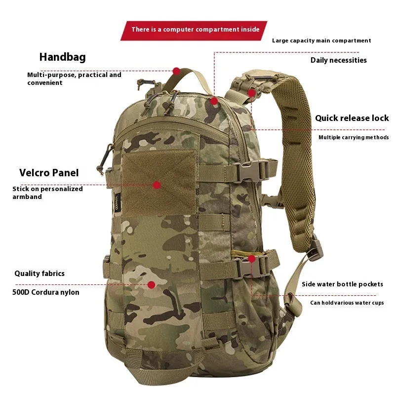 All Terrain Camouflage 20L nylon backpack with YKK zippers and curved shoulder straps