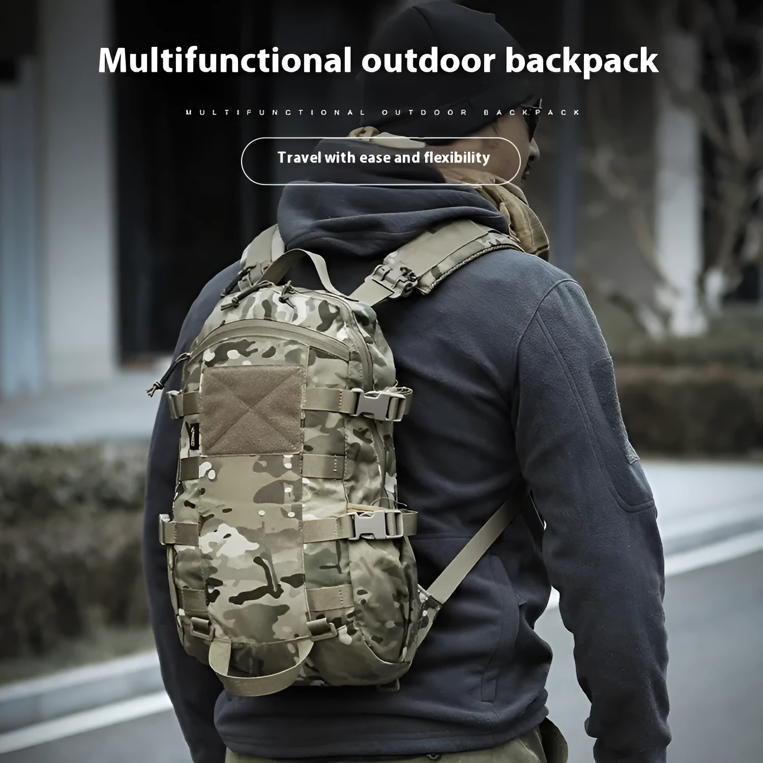 All Terrain Camouflage 20L nylon backpack with YKK zippers and curved shoulder straps