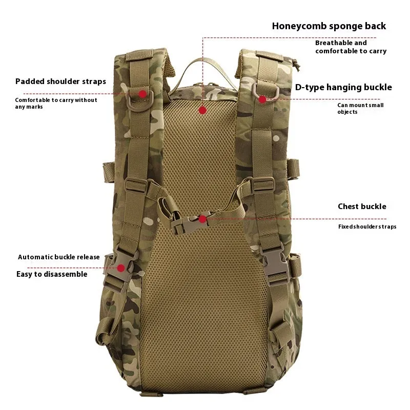 All Terrain Camouflage 20L nylon backpack with YKK zippers and curved shoulder straps