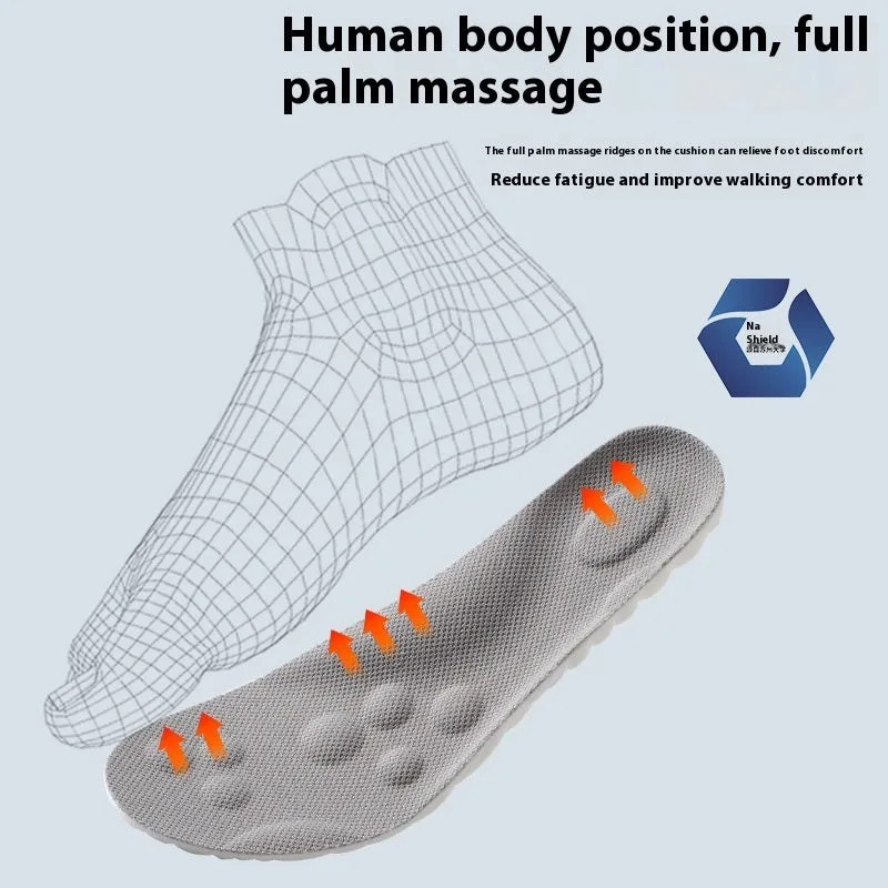 Pack of PU antibacterial arch massage insoles in black, grey, green, orange for sizes 35-46