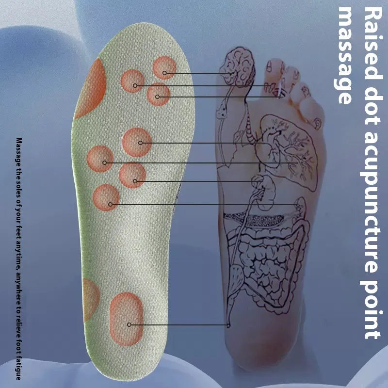 Pack of PU antibacterial arch massage insoles in black, grey, green, orange for sizes 35-46