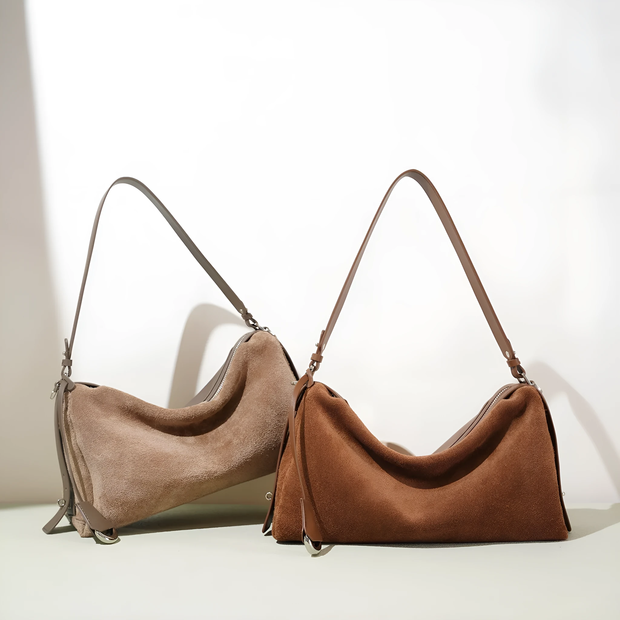 Genuine leather tote handbag in caramel colour, first layer cowhide, horizontal square shape with single shoulder strap