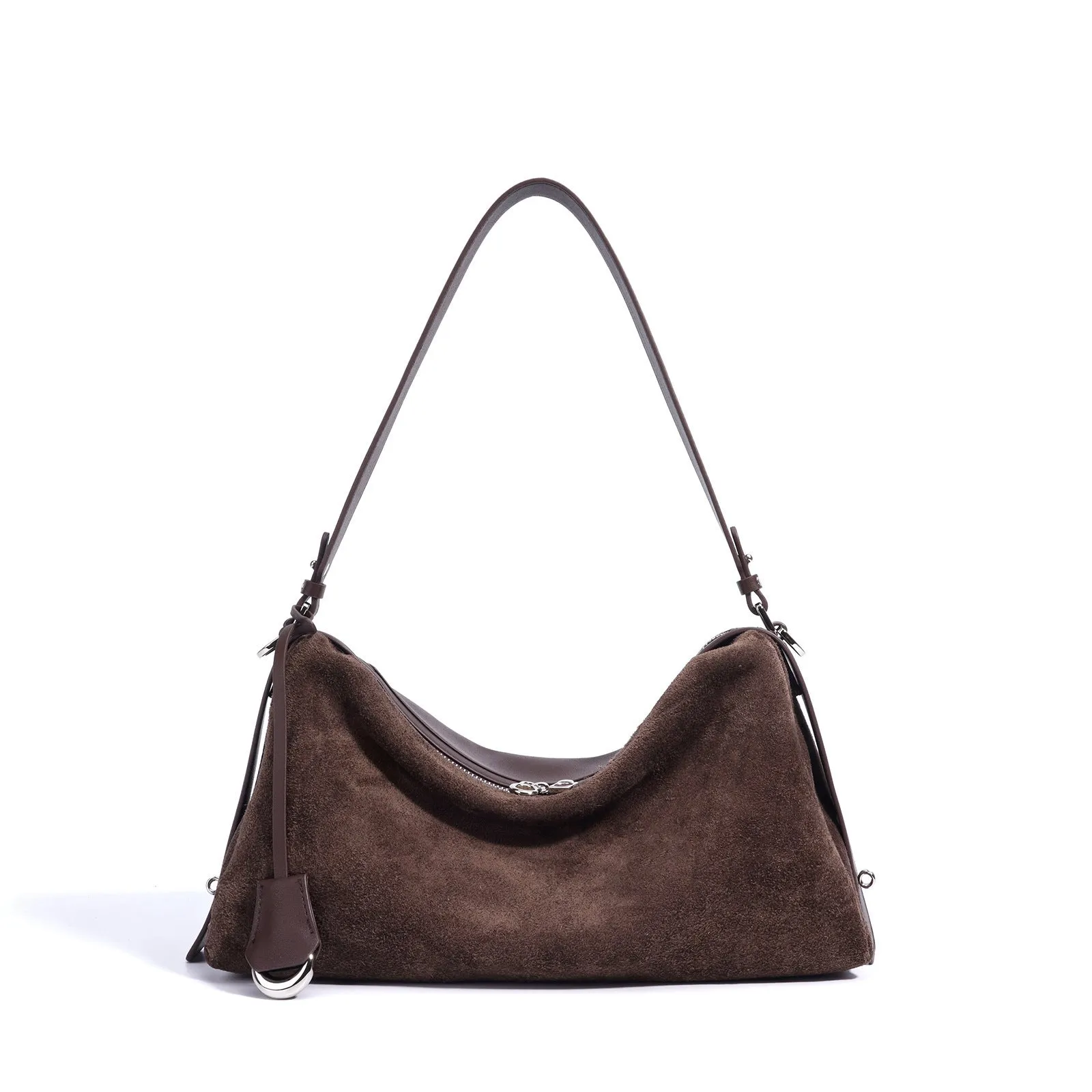 Genuine leather tote handbag in caramel colour, first layer cowhide, horizontal square shape with single shoulder strap