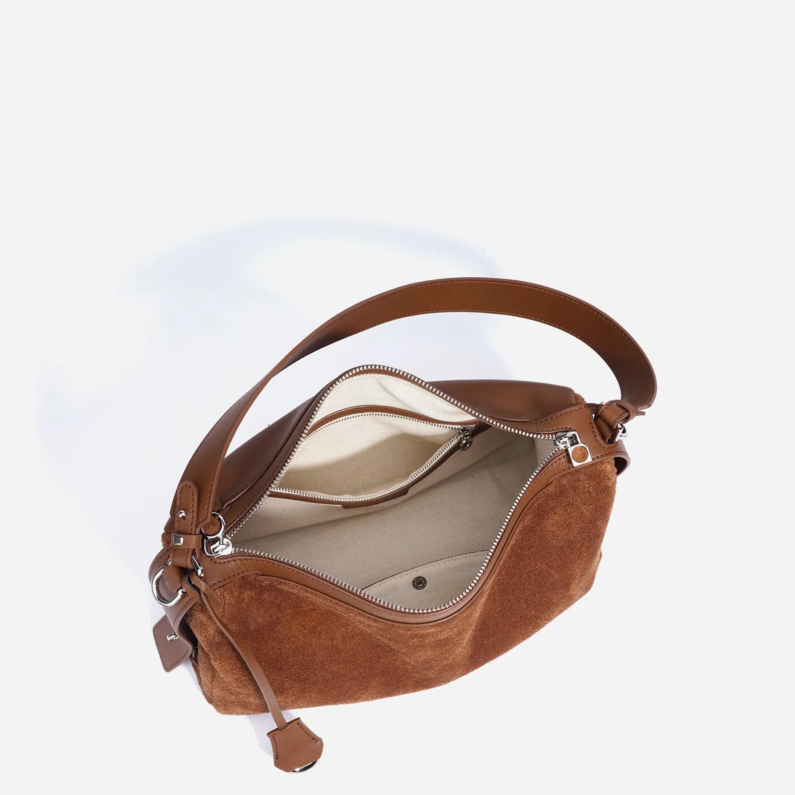 Genuine leather tote handbag in caramel colour, first layer cowhide, horizontal square shape with single shoulder strap