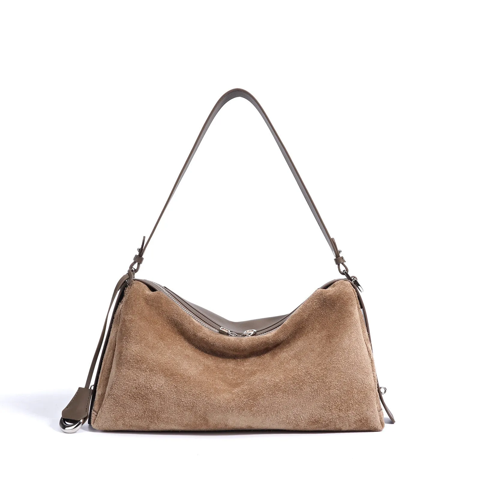 Genuine leather tote handbag in caramel colour, first layer cowhide, horizontal square shape with single shoulder strap