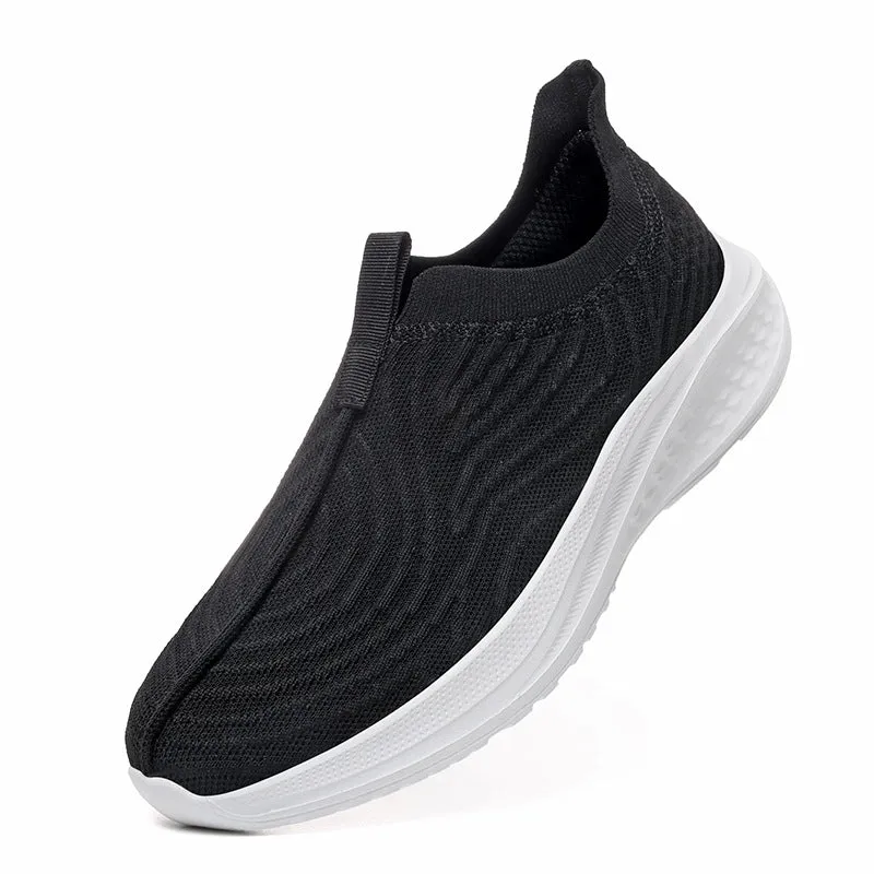 Casual lightweight soft sole slip-on loafers for couples in solid colour, Flyknit upper, low heel