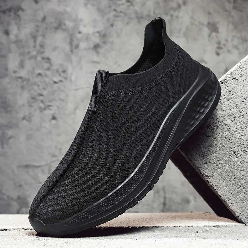 Casual lightweight soft sole slip-on loafers for couples in solid colour, Flyknit upper, low heel