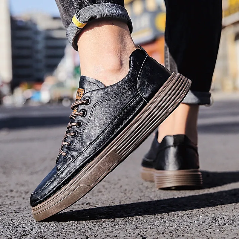 Men's lightweight breathable casual exercise shoes front lace-up round toe low top rubber sole black brown