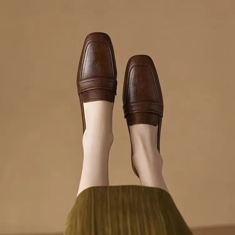 Women's chunky heel square toe waterproof platform shoes in black and dark brown, sizes 35-40