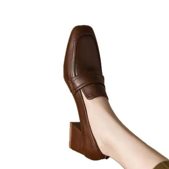Women's chunky heel square toe waterproof platform shoes in black and dark brown, sizes 35-40