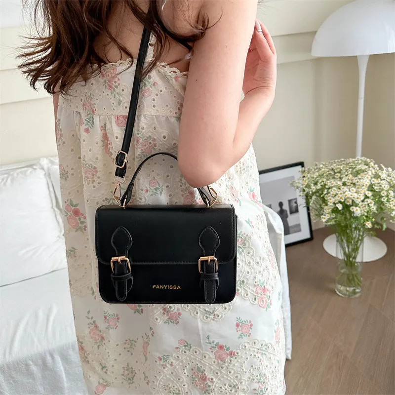 Soft PU small square bag in Western style, horizontal shape, available in six colours including black and khaki