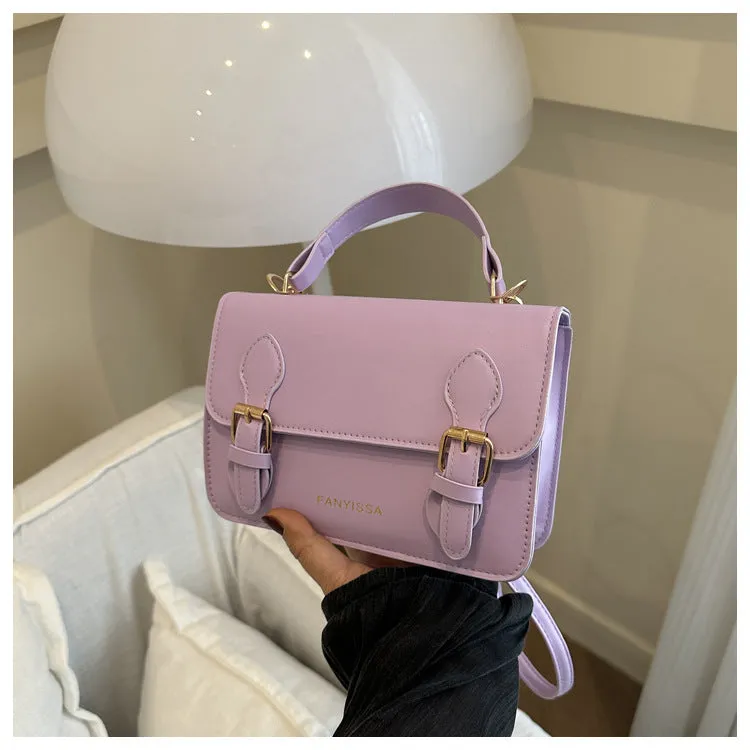 Soft PU small square bag in Western style, horizontal shape, available in six colours including black and khaki