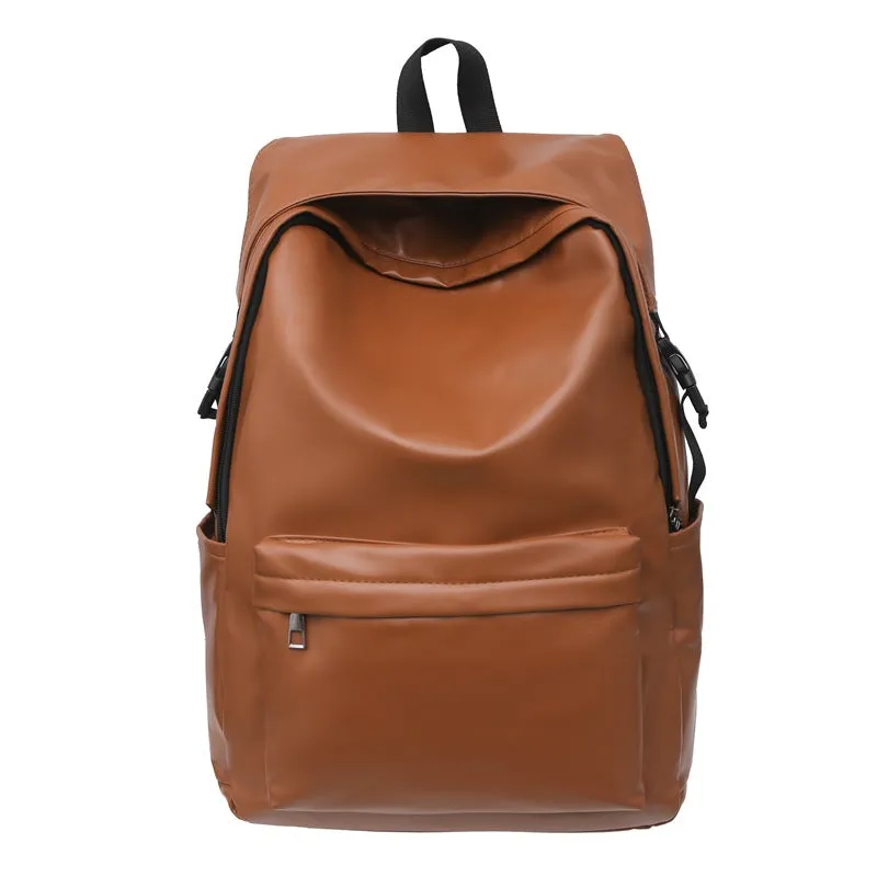 Travel Out large capacity PU leather backpack in black with air pillow belt and sewing thread design, 33x16x46cm