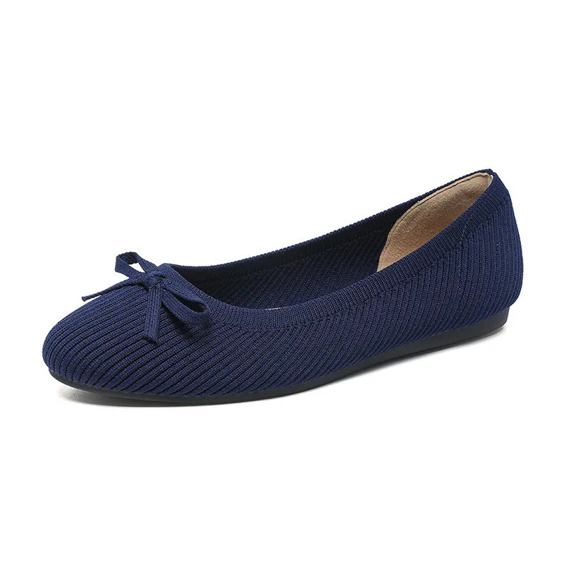 Women's round toe flat pumps with fabric upper in butterfly print colours