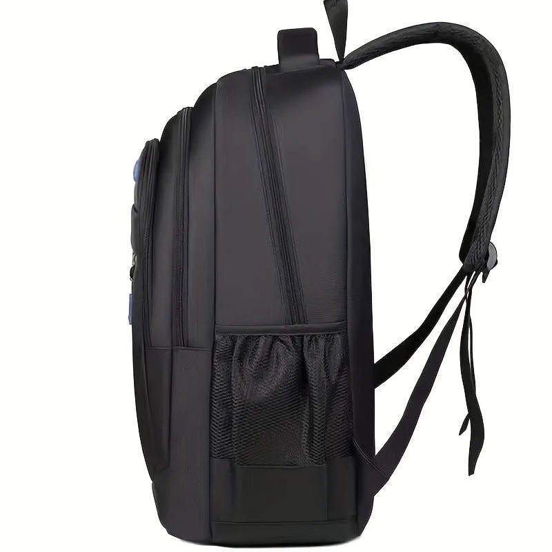 Commuter large capacity lightweight waterproof Oxford cloth backpack with air pillow belt in black