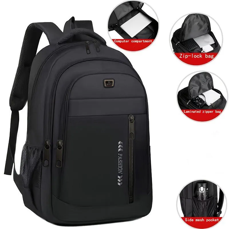 Commuter large capacity lightweight waterproof Oxford cloth backpack with air pillow belt in black