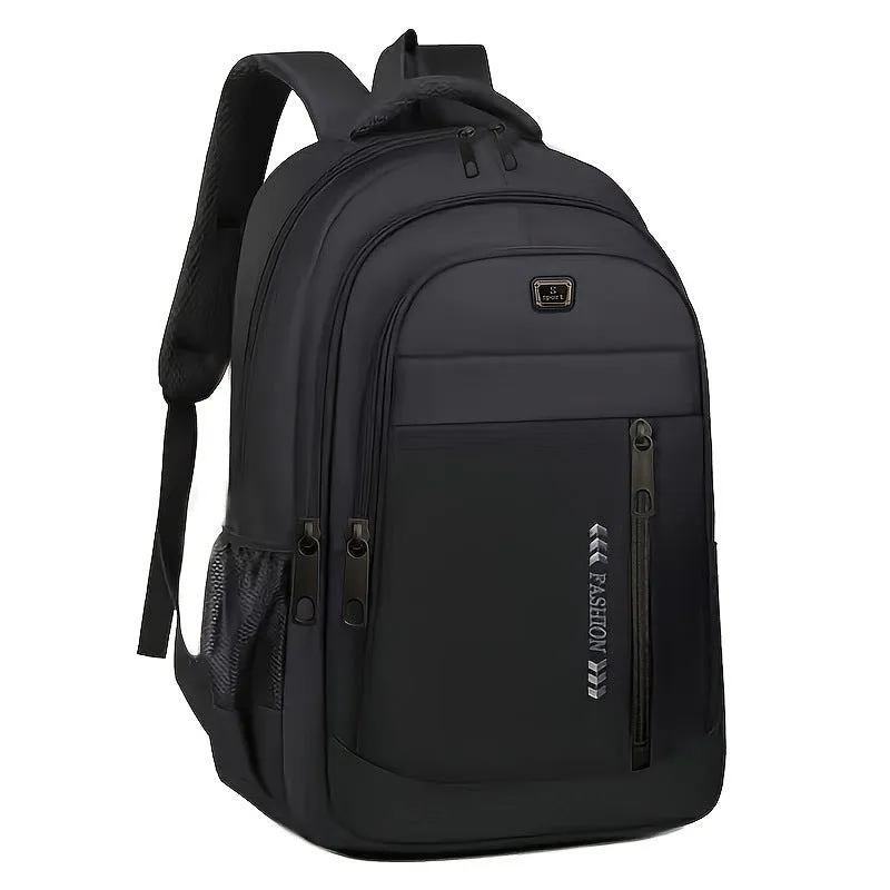 Commuter large capacity lightweight waterproof Oxford cloth backpack with air pillow belt in black