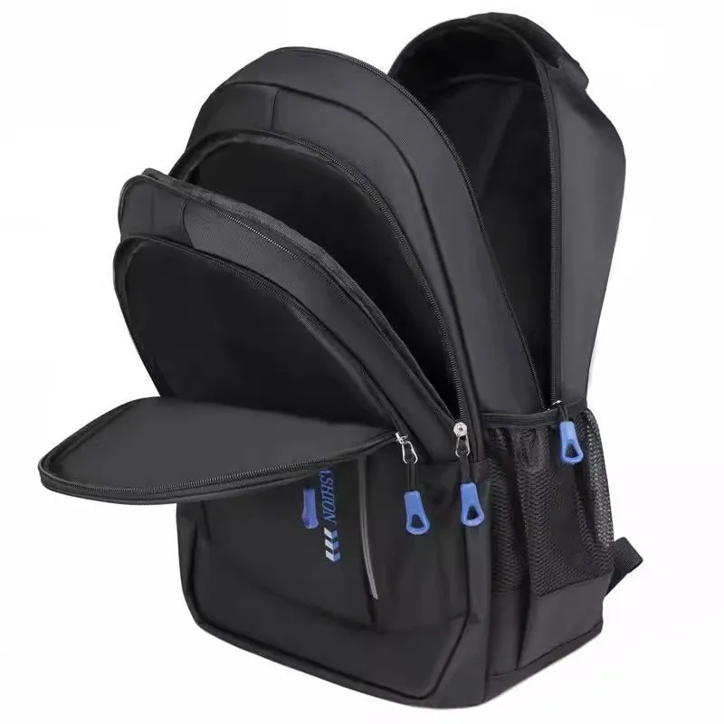 Commuter large capacity lightweight waterproof Oxford cloth backpack with air pillow belt in black