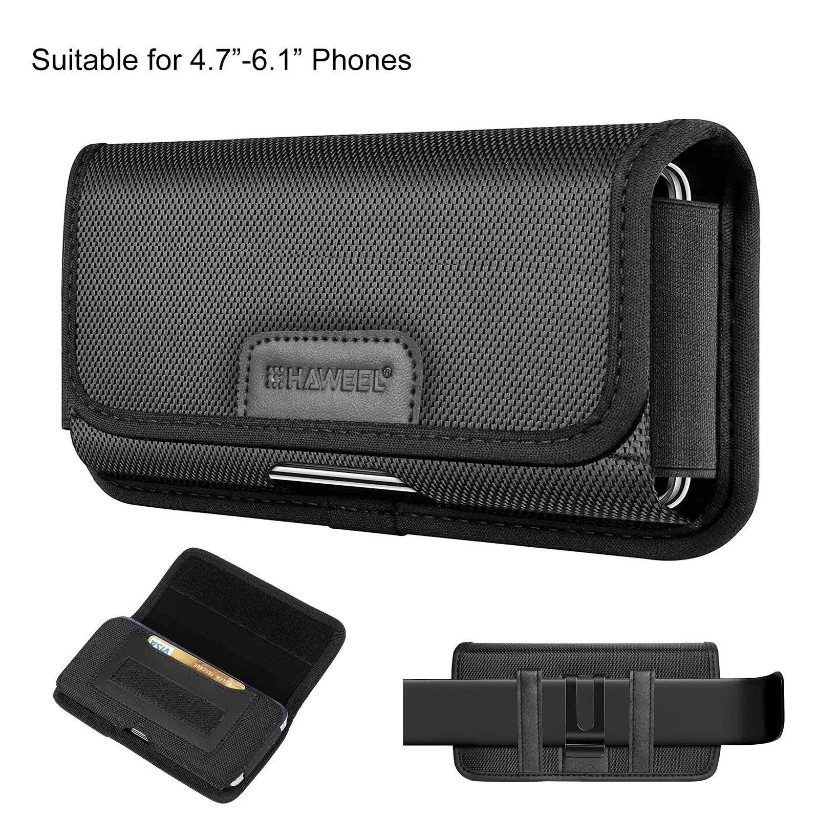 Men's multi-function nylon cloth belt slot waist bag for vertical and horizontal phones, breathable PU lining, solid colour