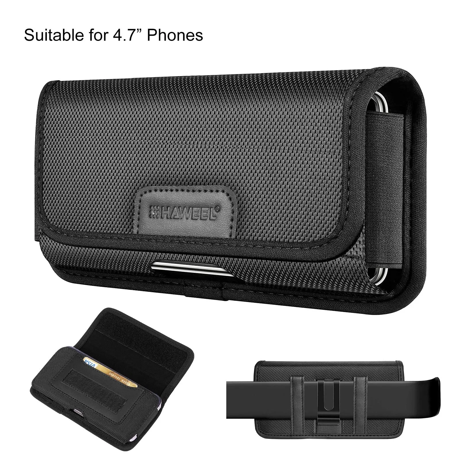 Men's multi-function nylon cloth belt slot waist bag for vertical and horizontal phones, breathable PU lining, solid colour
