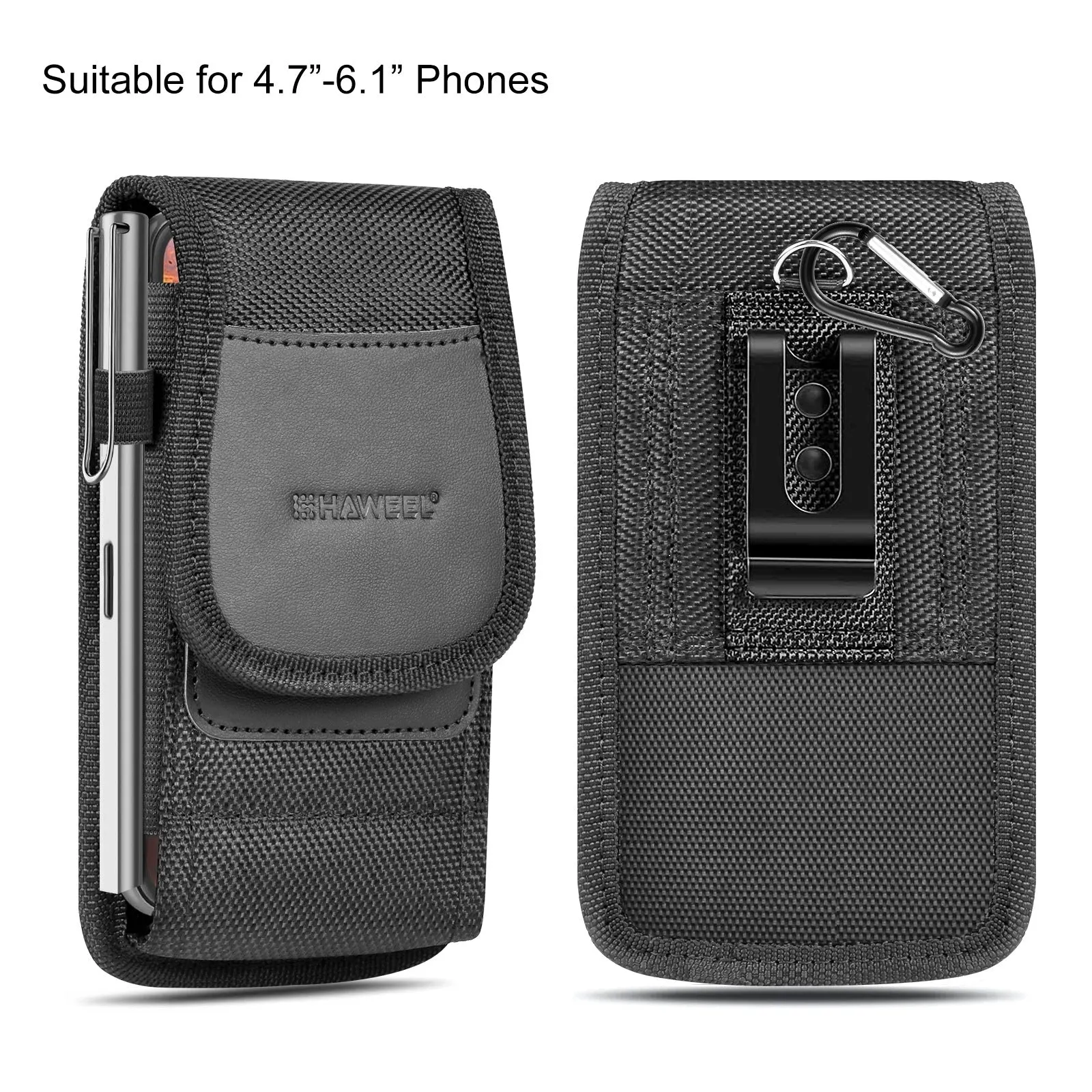 Men's multi-function nylon cloth belt slot waist bag for vertical and horizontal phones, breathable PU lining, solid colour