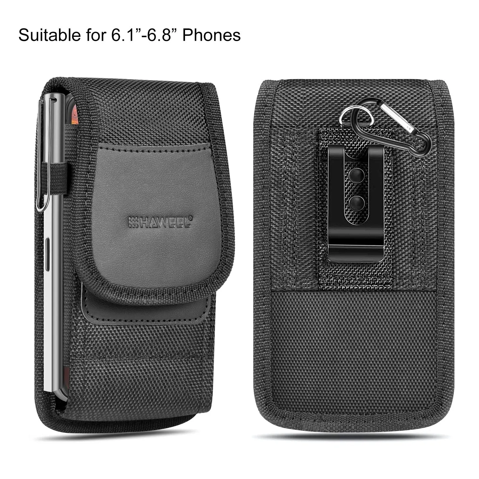 Men's multi-function nylon cloth belt slot waist bag for vertical and horizontal phones, breathable PU lining, solid colour