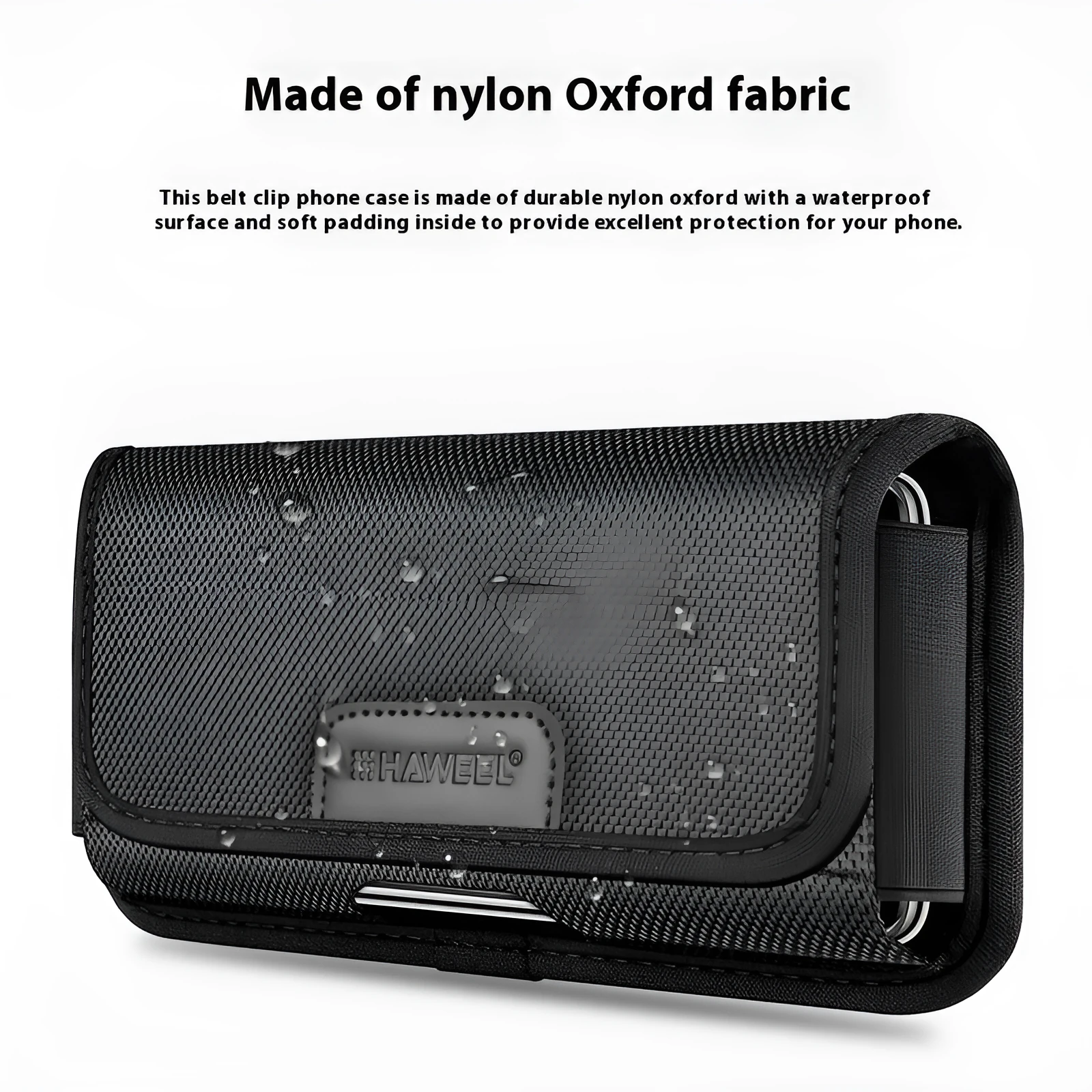 Men's multi-function nylon cloth belt slot waist bag for vertical and horizontal phones, breathable PU lining, solid colour