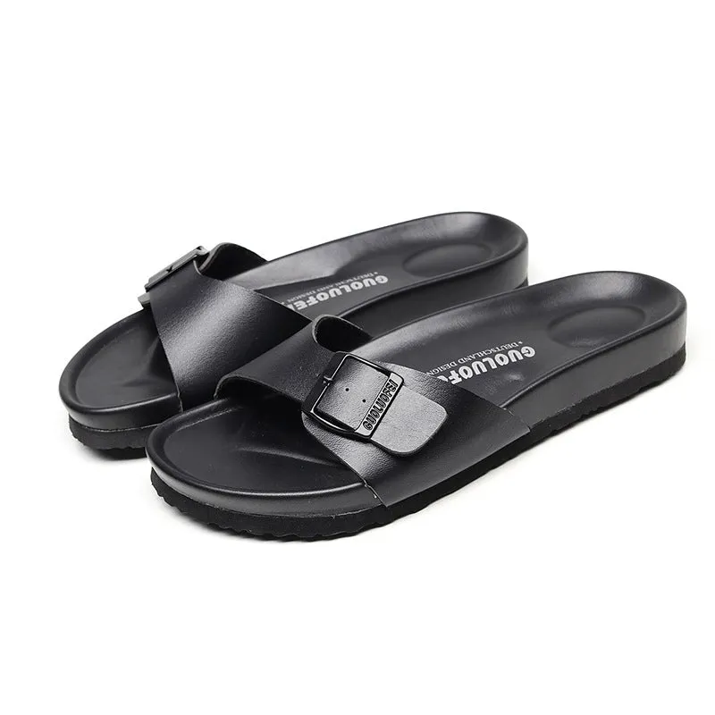 Flat non-slip beach slippers with EVA sole and artificial PU upper, available in multiple colours and sizes 35-46