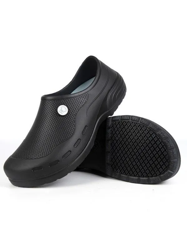 Men's non-slip work shoes in orange and black with PU upper and rubber sole