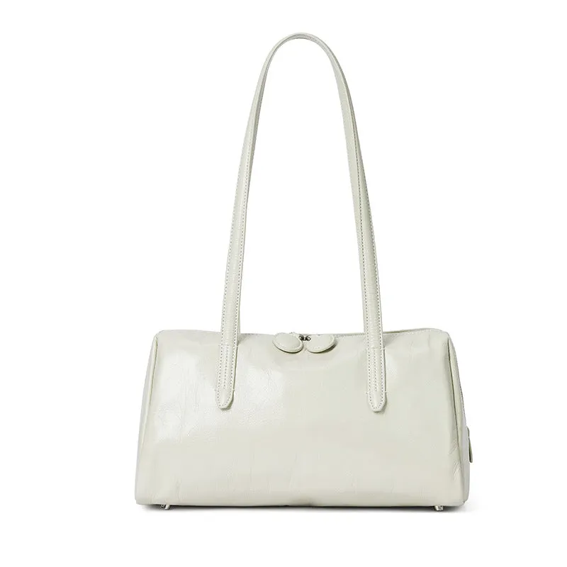 Genuine leather retro tote bag horizontal square shoulder bag 32x16x15cm cowhide open pocket mobile phone bag