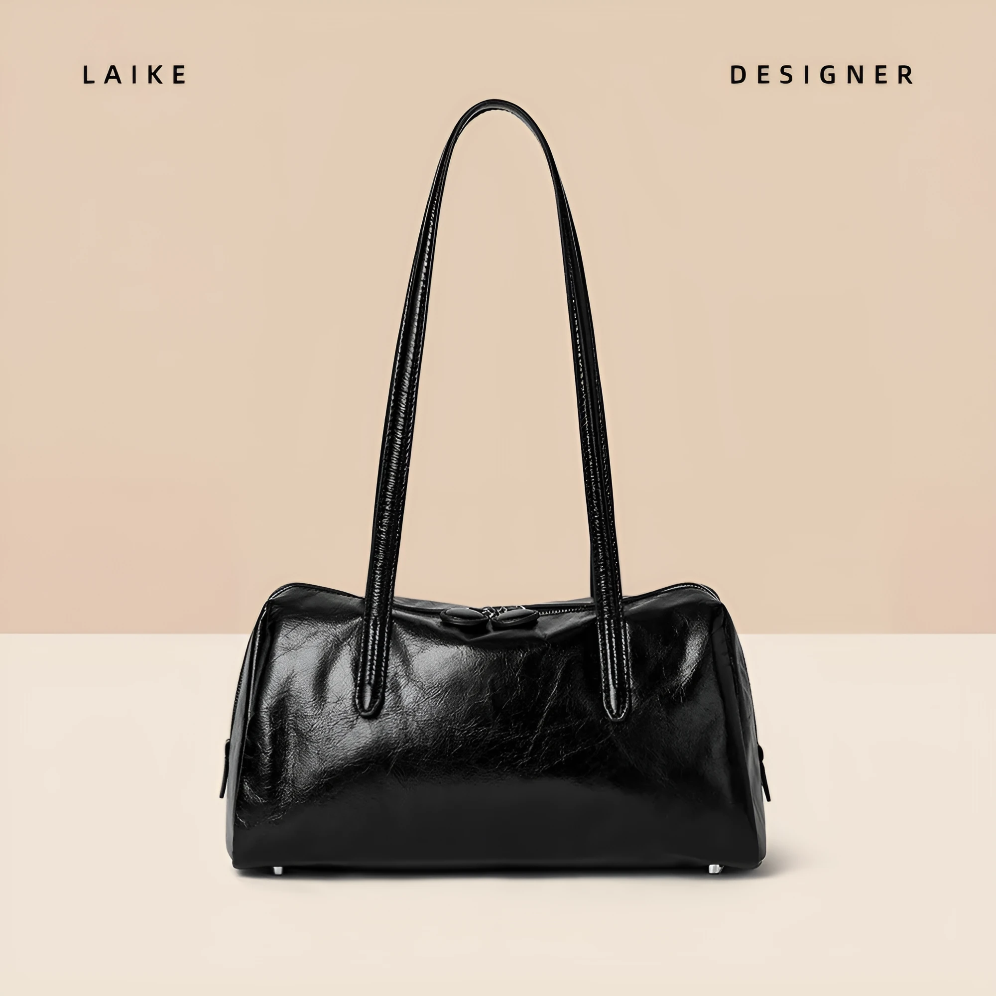 Genuine leather retro tote bag horizontal square shoulder bag 32x16x15cm cowhide open pocket mobile phone bag