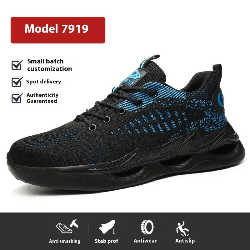 Breathable labour protection shoes with puncture resistance, Flyknit upper, rubber outsole in 7918 black colour