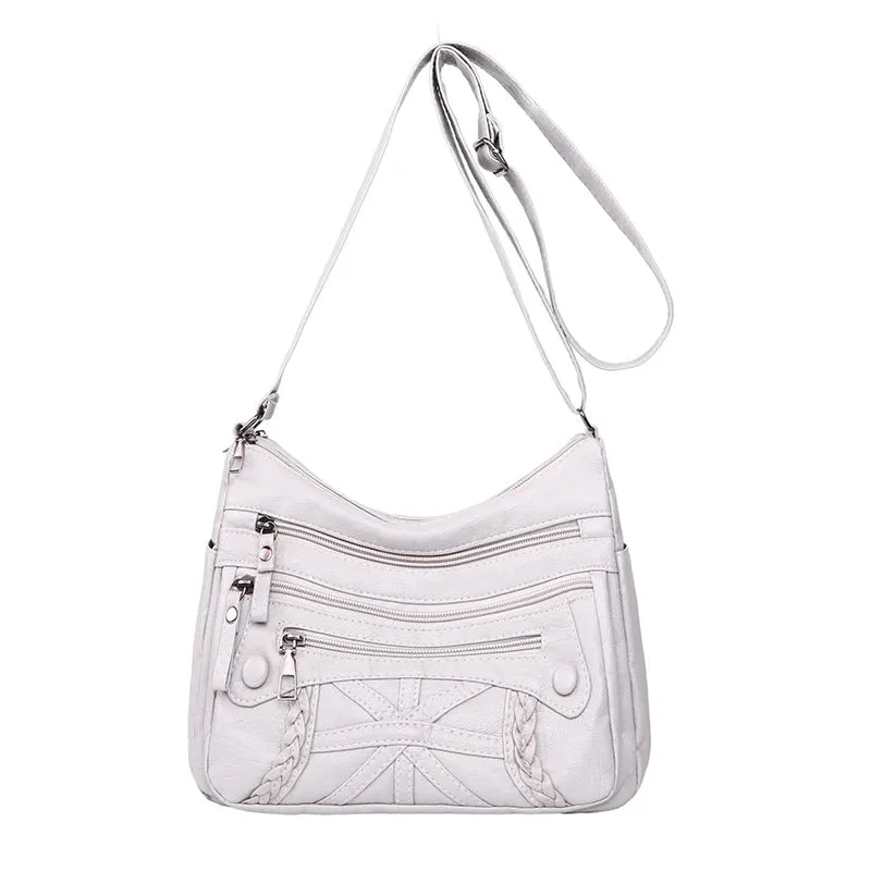 Soft PU casual messenger bag with multi-layer pockets, available in five colours
