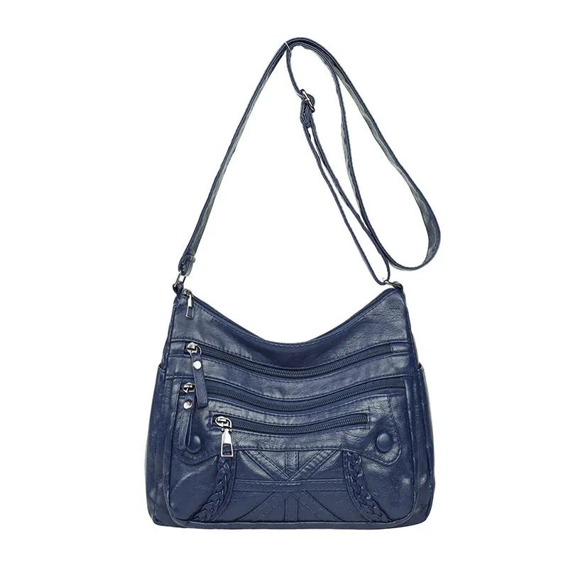 Soft PU casual messenger bag with multi-layer pockets, available in five colours