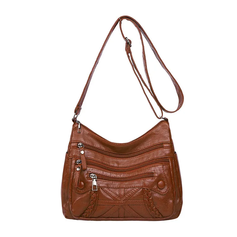 Soft PU casual messenger bag with multi-layer pockets, available in five colours