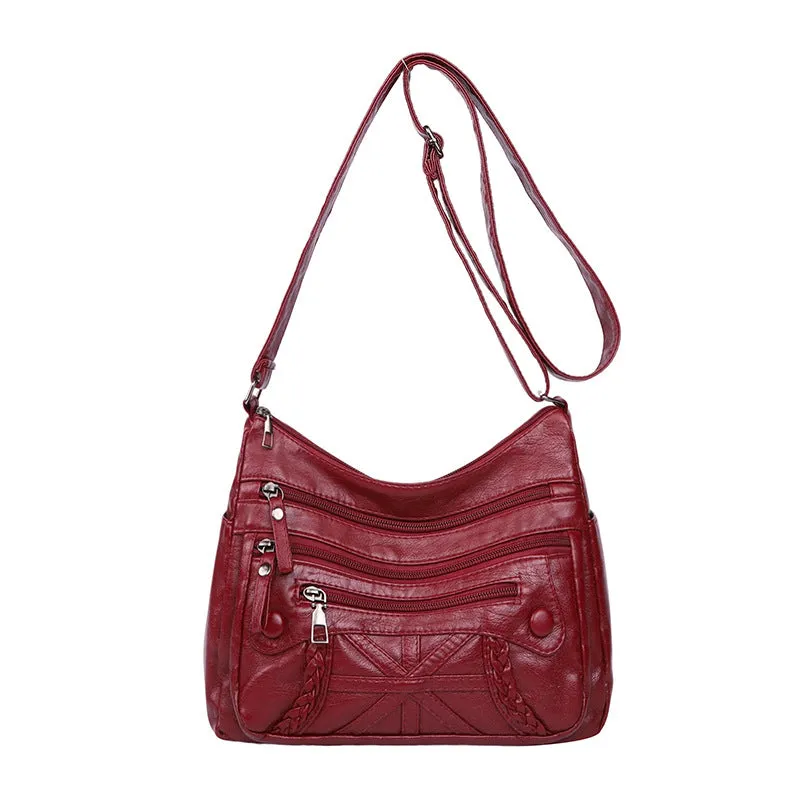 Soft PU casual messenger bag with multi-layer pockets, available in five colours