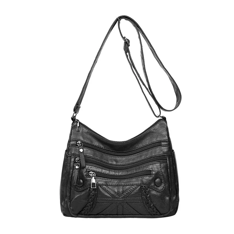 Soft PU casual messenger bag with multi-layer pockets, available in five colours
