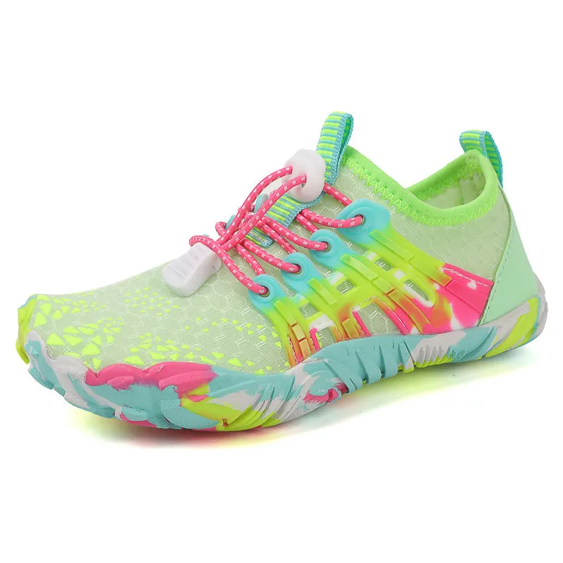 Children's quick-drying hiking wading shoes in pink with non-slip rubber sole and air layer upper