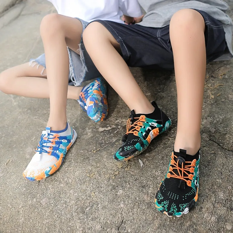 Children's quick-drying hiking wading shoes in pink with non-slip rubber sole and air layer upper
