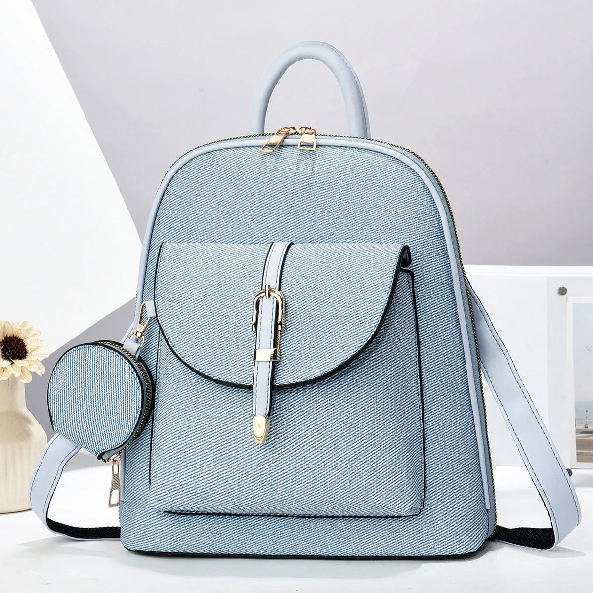 Multi-functional one-shoulder ladies travel backpack crossbody bag in PU shell shape with sandwich pocket, apricot colour, 31x28x11cm