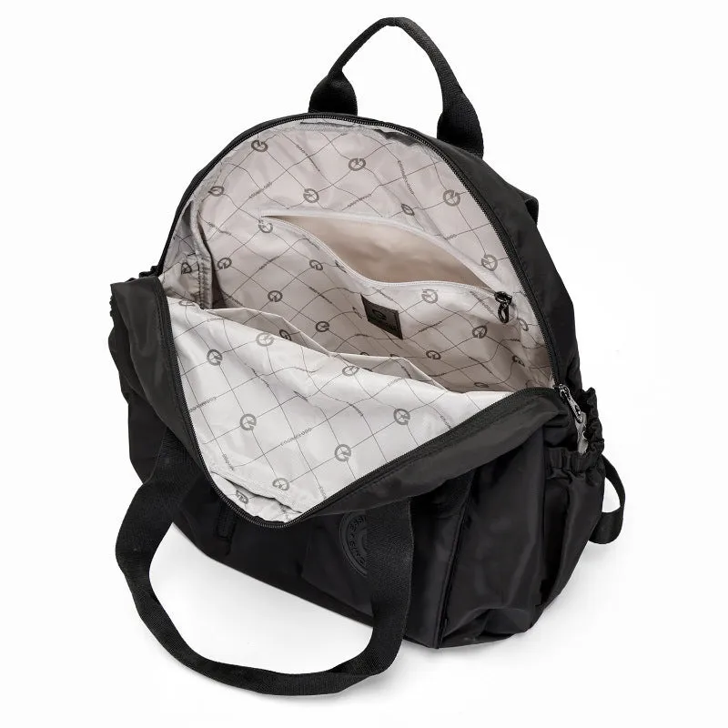 Large capacity nylon backpack with sandwich pocket in black, khaki, or green colours