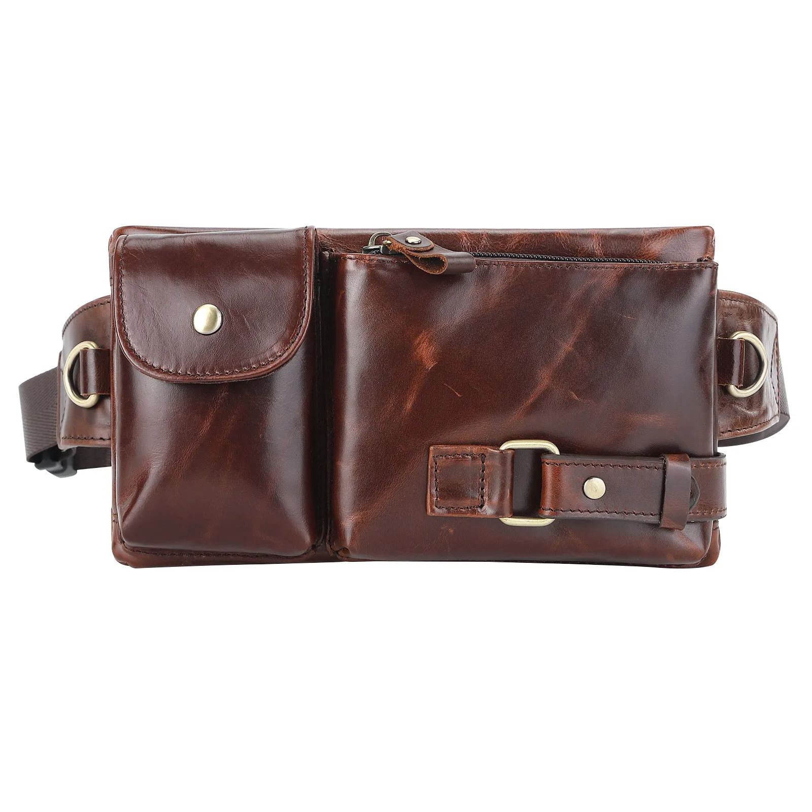 Genuine leather men's belt bag solid colour first layer cowhide wear-resistant waist pack black brown outdoor sports