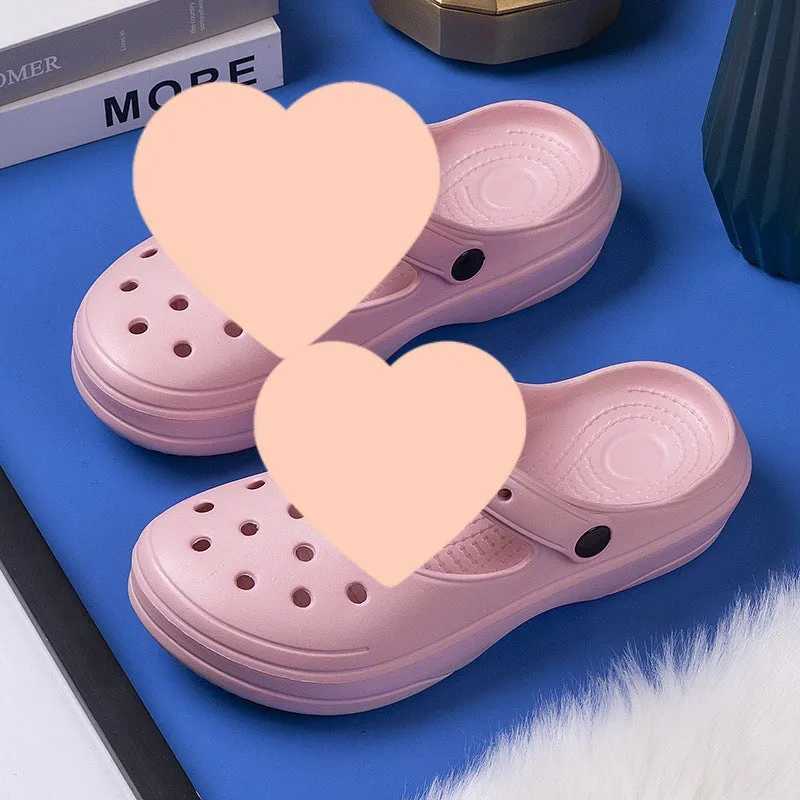 Women's EVA non-slip platform slippers in solid colour with cartoon flower design, available in pink