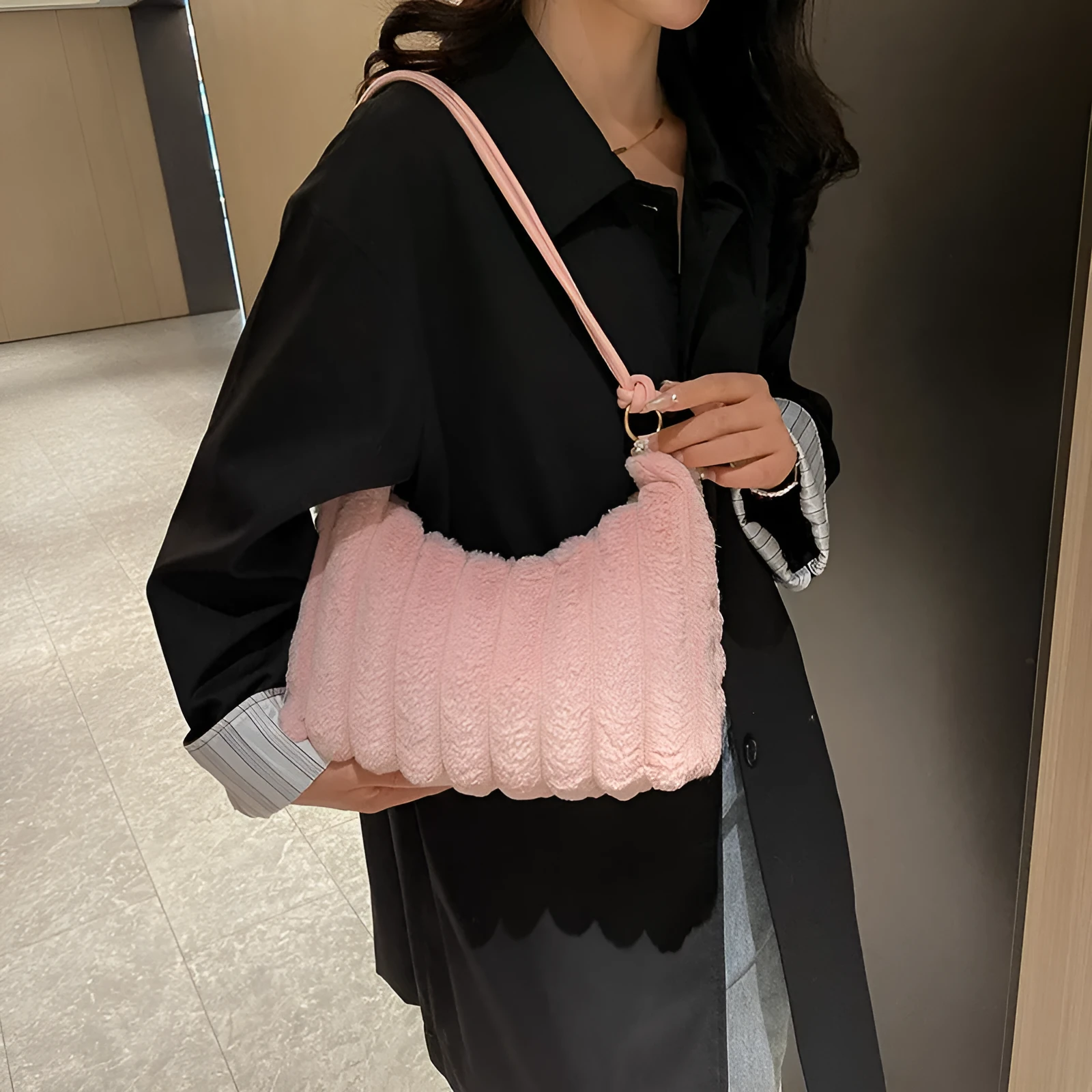 Women's corduroy messenger bag with nylon lining in black, brown, and pink colour options