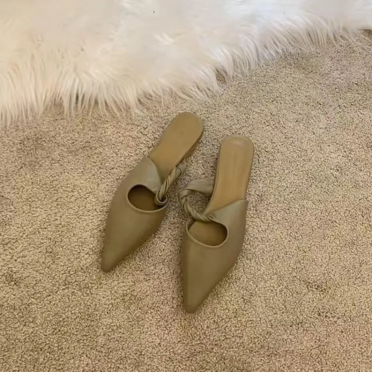 Women's soft leather slippers with a semi-toe box design in dark brown colour