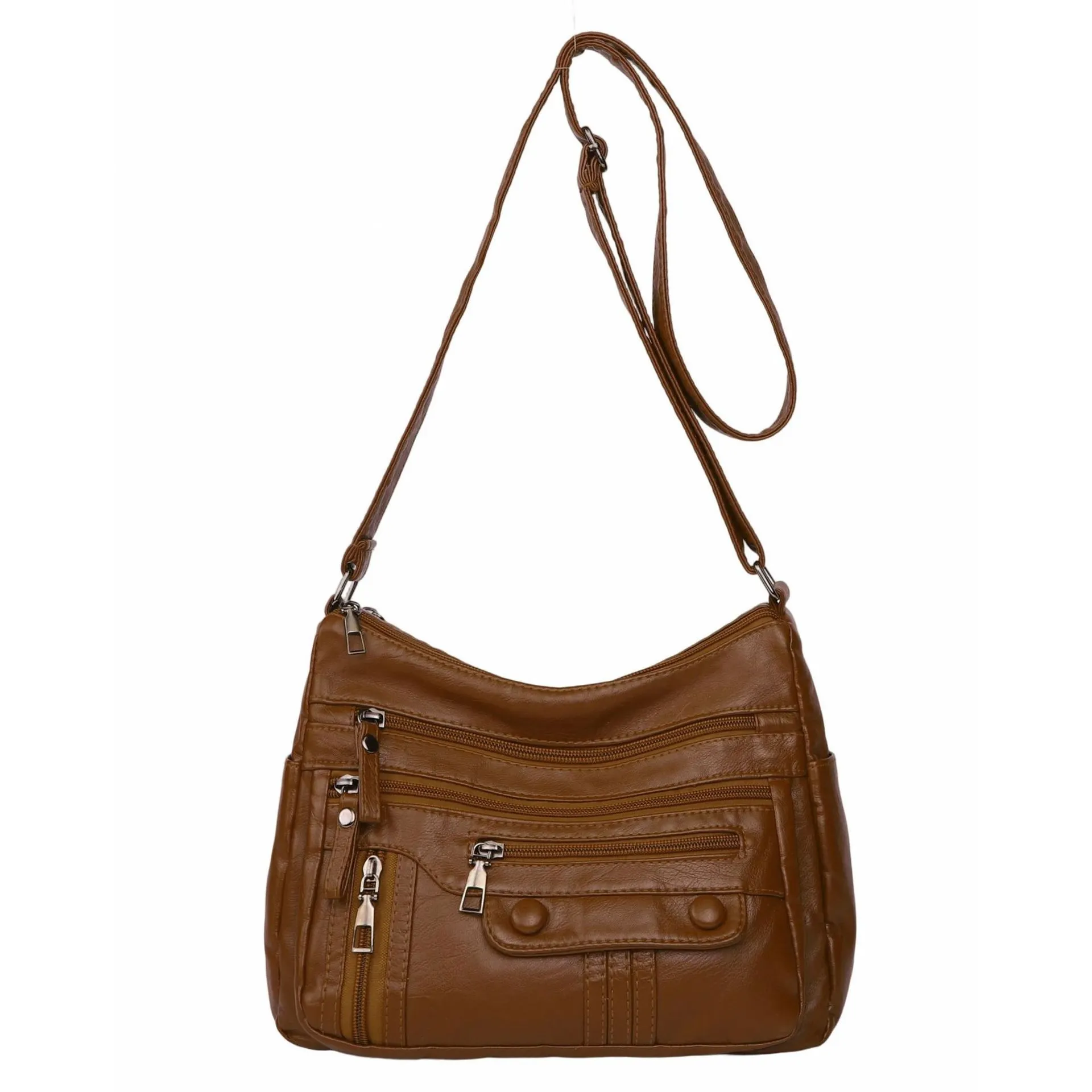 Soft PU leather shoulder bag for women in 8022 Black, with zippered compartments and cross-body strap