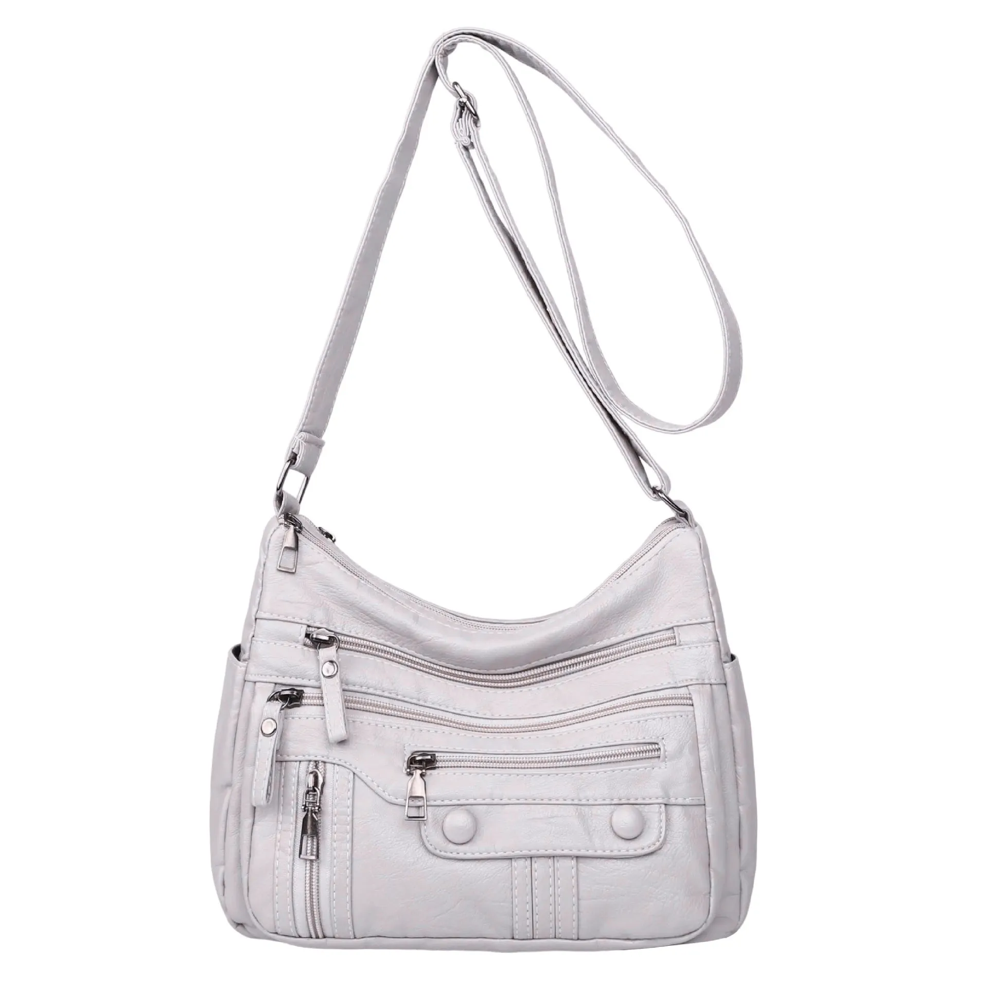 Soft PU leather shoulder bag for women in 8022 Black, with zippered compartments and cross-body strap
