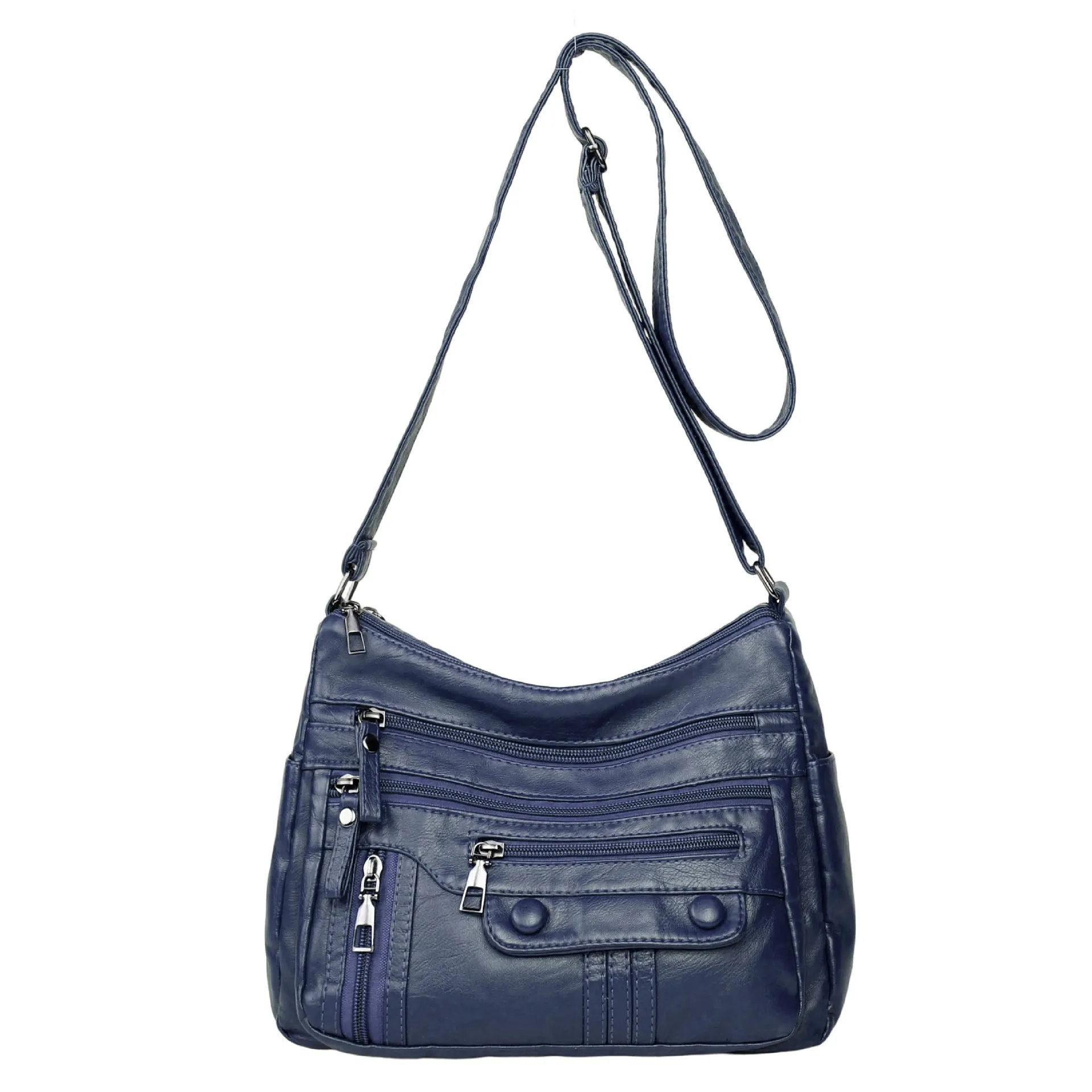 Soft PU leather shoulder bag for women in 8022 Black, with zippered compartments and cross-body strap